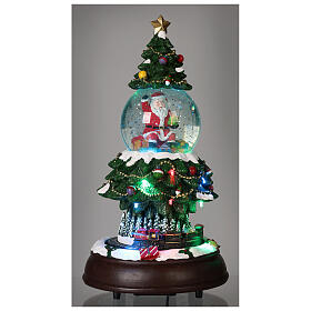 Glass snow globe: Christmas tree with train and Santa 14x8x8 in