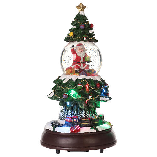 Glass snow globe: Christmas tree with train and Santa 14x8x8 in 1