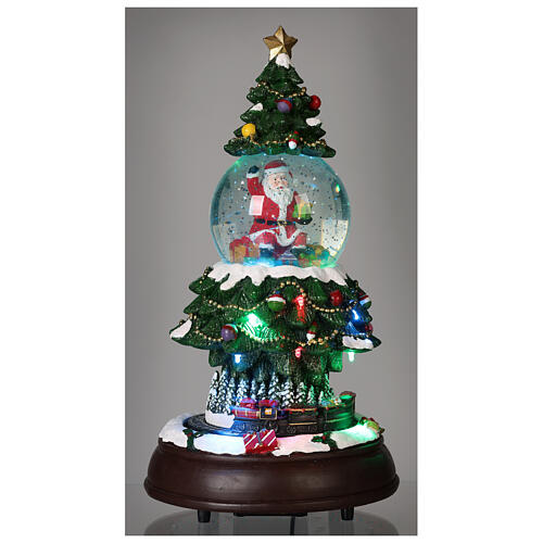 Glass snow globe: Christmas tree with train and Santa 14x8x8 in 2