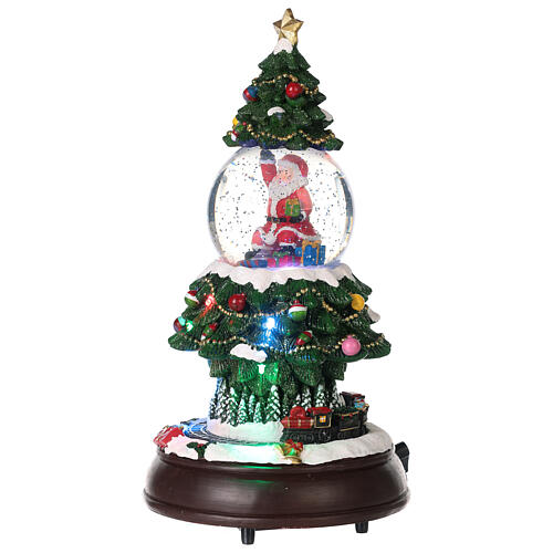 Glass snow globe: Christmas tree with train and Santa 14x8x8 in 3