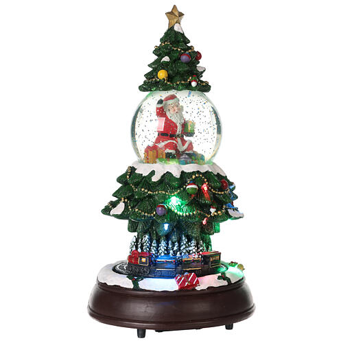 Glass snow globe: Christmas tree with train and Santa 14x8x8 in 4