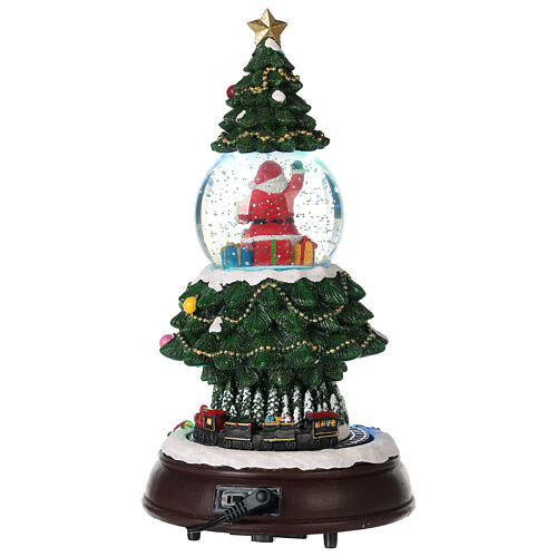 Glass snow globe: Christmas tree with train and Santa 14x8x8 in 5