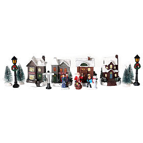 Figurines and houses with LED lights for Christmas villages, set of 15 pieces