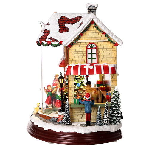 Christmas village set: Santa's shop with Christmas tree in motion 10x12x6 in 9