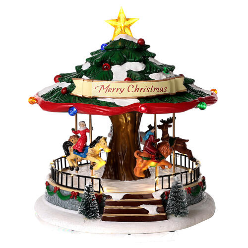 Christmas village set: merry-go-round with animals 12x8x8 in 1