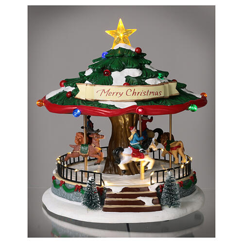 Christmas village set: merry-go-round with animals 12x8x8 in 2