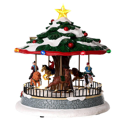 Christmas village set: merry-go-round with animals 12x8x8 in 5