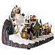 Animated Christmas village with skiers tree 30x40x25 cm s5