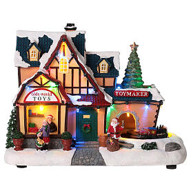 Christmas village set: toy shop and toy maker 10x10x6 in
