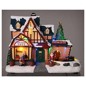 Christmas village set: toy shop and toy maker 10x10x6 in