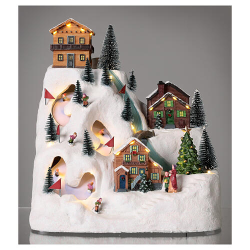 Christmas village set: skiers and river 14x12x8 in 2