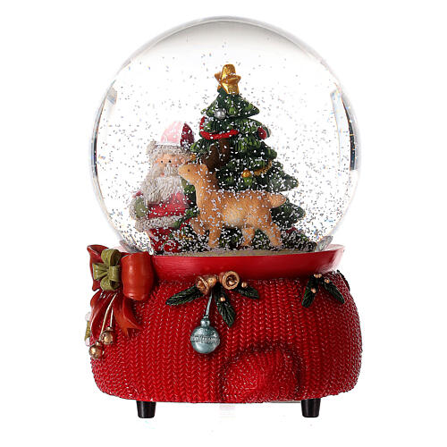 Christmas snow globe with music box: Santa, reindeer and Christmas tree, 6 in 3