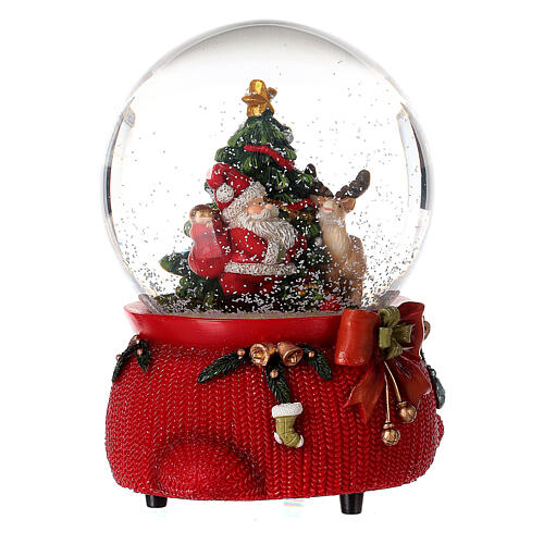 Christmas snow globe with music box: Santa, reindeer and Christmas tree, 6 in 4
