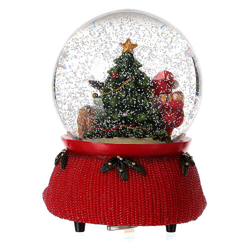 Christmas snow globe with music box: Santa, reindeer and Christmas tree, 6 in 5