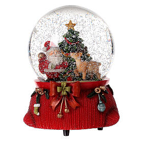 Kula szklana ze Świętym Mikołajem, choinką, reniferem i pozytywką, 15 cm