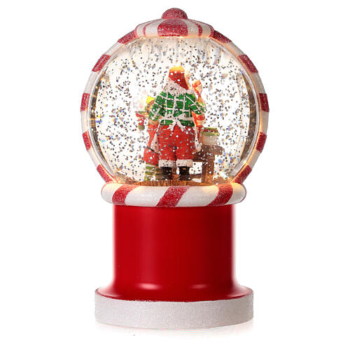 Schneekugel mit Weihnachtsmann Elfe und Geschenke mit Lichtern, 20 cm 6