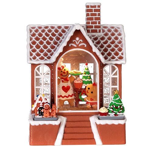 Gingerbread house snow globe lights and movement 25 cm 1