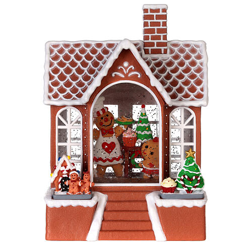 Gingerbread house snow globe lights and movement 25 cm 3