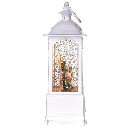 Lanterne blanche avec Nativité lumières et mouvement 30 cm 6