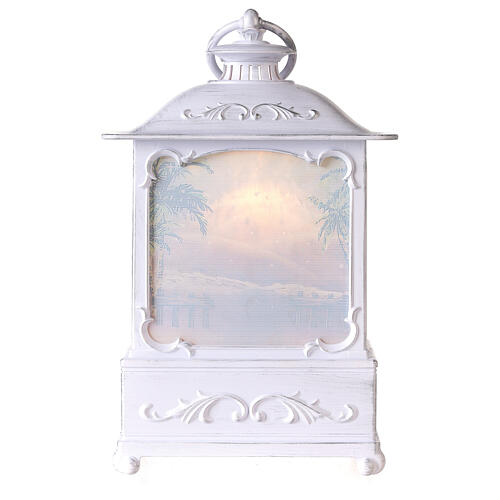 Lampion biały z postaciami Narodzenia Pańskiego, światłem i ruchem, 30 cm 8