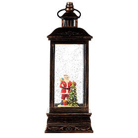Bronze lantern with Santa's snow globe and projector 12 in