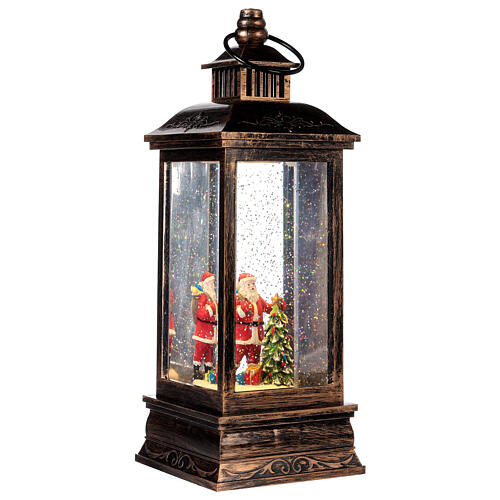 Bronze lantern with Santa's snow globe and projector 12 in 8