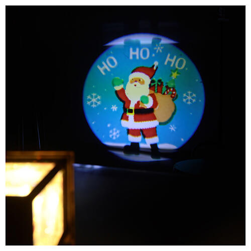 Linterna proyector Papá Noel con nieve bronce luces 30 cm 10