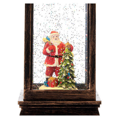 Lanterna proiettore Babbo Natale con neve bronzo luci 30 cm 2