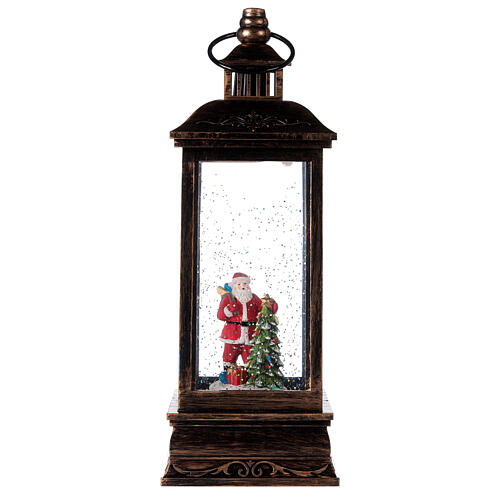 Lanterna proiettore Babbo Natale con neve bronzo luci 30 cm 3