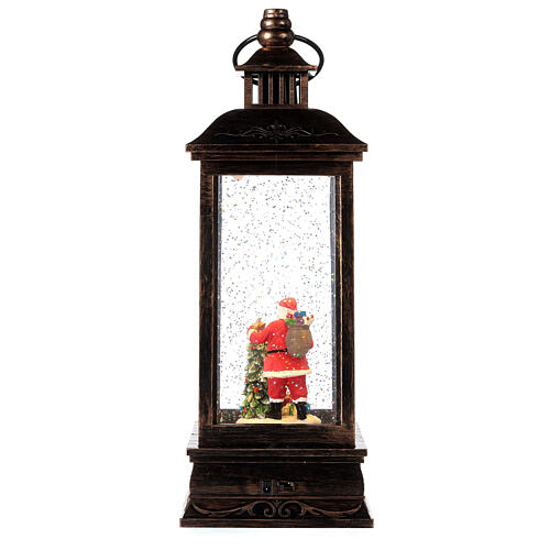 Lanterna proiettore Babbo Natale con neve bronzo luci 30 cm 11