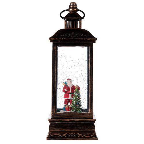 h 17cm, Battery Operated Brown Base Santa Claus Snow Globe Lantern, Warm  White LEDs