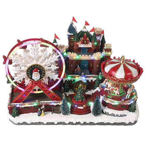 Christmas village set: big wheel and carousel 20x12x13 in 3