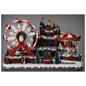 Village de Noël roue panoramique et carrousel 50x30x35 cm