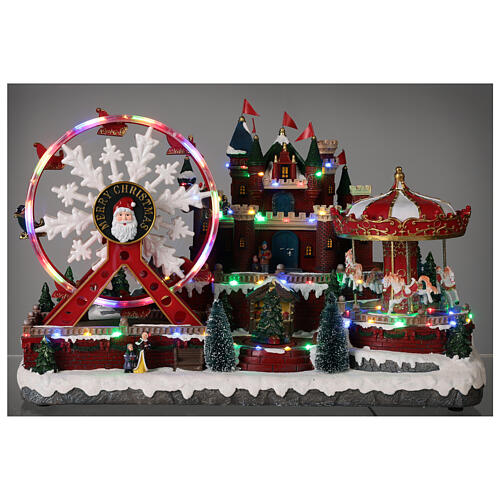 Christmas village ferris wheel and carousel 50x30x35 cm 2