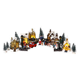 Set de 24 pcs pour Villages de Noël miniatures, figurines et maisons avec lumières LED 5-15 cm