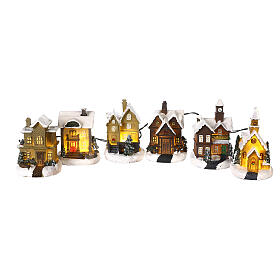 Set de 24 pcs pour Villages de Noël miniatures, figurines et maisons avec lumières LED 5-15 cm