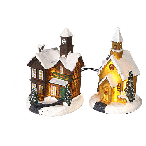 Set de 24 pcs pour Villages de Noël miniatures, figurines et maisons avec lumières LED 5-15 cm 10