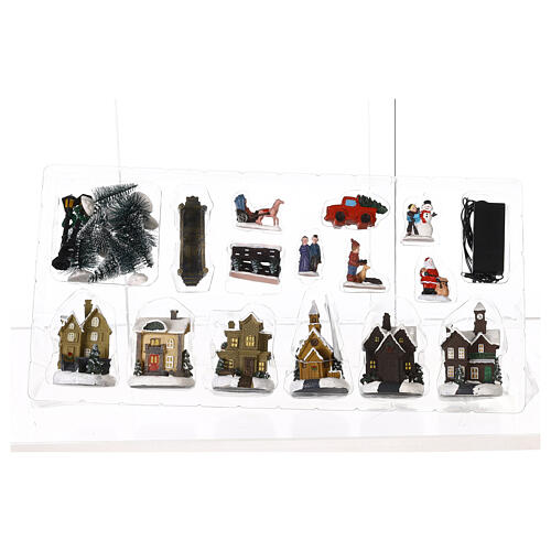 Set de 24 pcs pour Villages de Noël miniatures, figurines et maisons avec lumières LED 5-15 cm 14