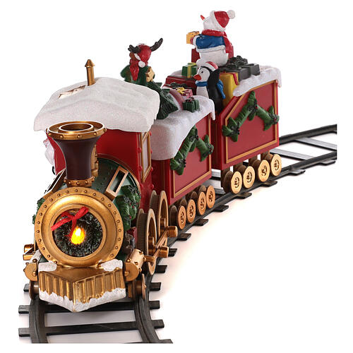 Train électrique pour sapin de Noël avec locomotive, wagons, rails lumière  et son