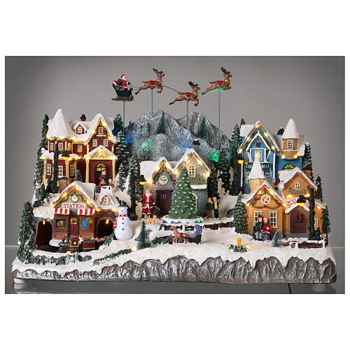 Christmas Village Santa Claus on sleigh and reindeer 40x60x30cm 2