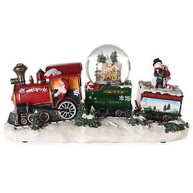Christmas train with snow globe, lights and motion, 8x14x4 in