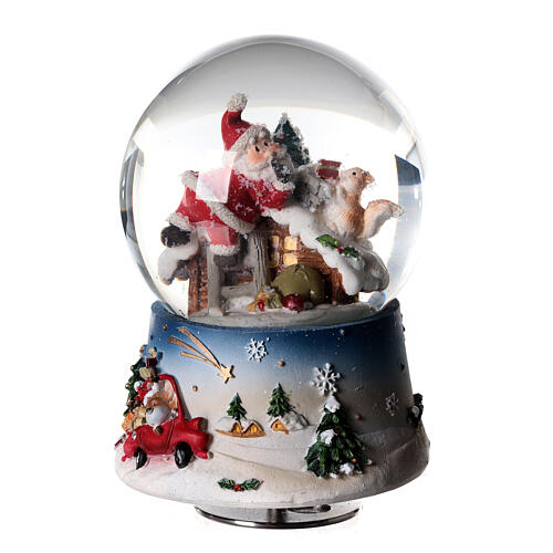 Christmas snow globe and music box with Santa and squirrel 6x4x4 in 1