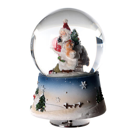 Christmas snow globe and music box with Santa and squirrel 6x4x4 in 3