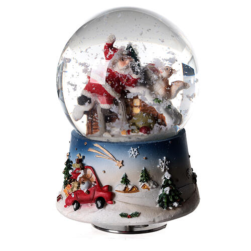 Boule à neige Père Noël et écureuil avec boîte à musique 15x10x10 cm 2