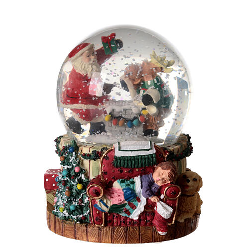 Caixa de música globo de neve Pai Natal com rena, 15x11x11 cm 2