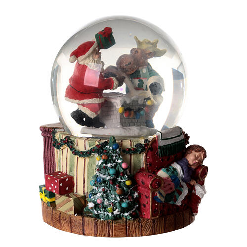 Caixa de música globo de neve Pai Natal com rena, 15x11x11 cm 4