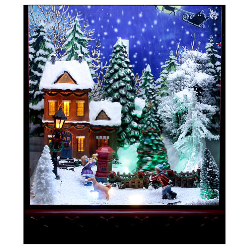 Chirstmas village in a mailbox, lights and snow, 24x14x9 in 5