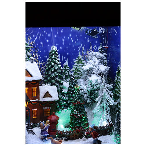 Chirstmas village in a mailbox, lights and snow, 24x14x9 in 7