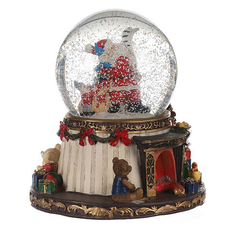 Schneekugel aus Glas mit Weihnachtsmann Feuer und Geschenken, 20x15x15 cm 4