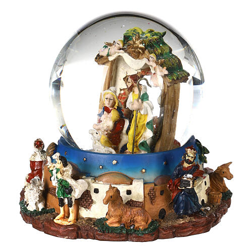 Christmas snow globe with Nativity, Wise Men and music box 6x6x6 in 2